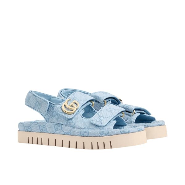 GUCCI WOMEN’S SANDAL WITH DOUBLE G LIGHT BLUE 816630 FAD9G 4956