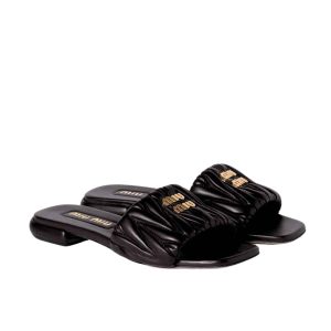 MIUMIU MATELASSÉ NAPPA LEATHER SLIDES BLACK