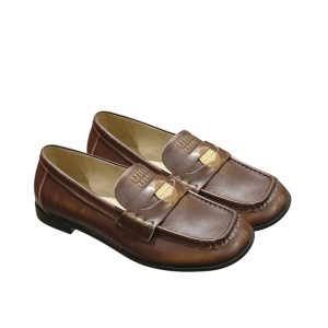 MIUMIU LEATHER LOAFERS BROWN