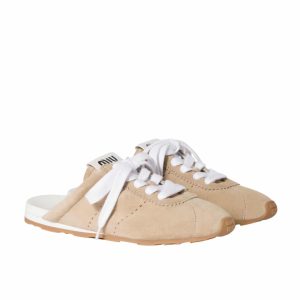 MIUMIU PLUME SUEDE MULES DESERT BEIGE 5E467E 054 F0F24 F 005