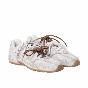 MIU MIU X NEW BALANCE 530 SL LEATHER SNEAKERS WHITE AND BROWN 5E165E 3F33 F0009 F D005