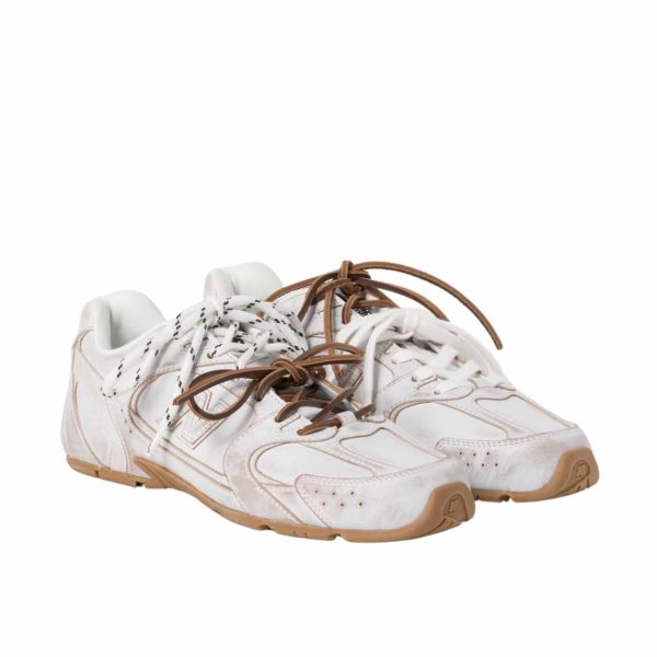 MIU MIU X NEW BALANCE 530 SL LEATHER SNEAKERS WHITE AND BROWN 5E165E 3F33 F0009 F D005
