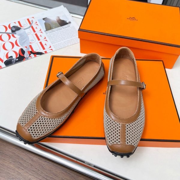 HERMES KICHU BALLET FLATS BEIGE LIN H251170Z 7K380