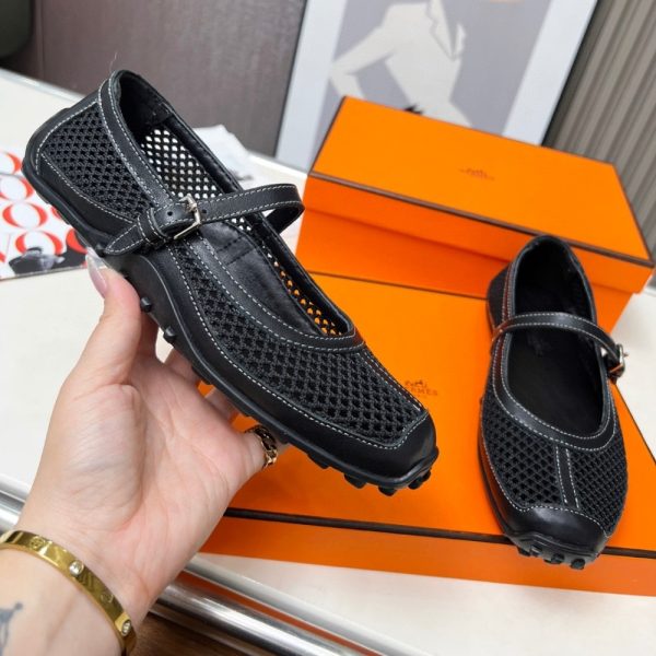 HERMES KICHU BALLET FLATS BLACK H251170Z 7K380