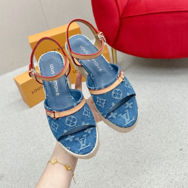 LOUIS VUITTON HELIOS WEDGE SANDAL DENIM BLUE 1ACIZJ
