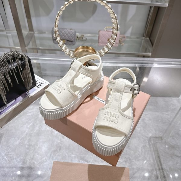 MIUMIU DENIM FLATFORM SANDALS IVORY 5X402E CSL F0304 F 045