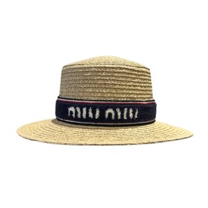MIUMIU RIVIERA RAFFIA HAT NATURAL AND BLUE