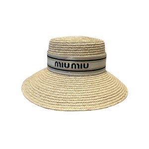 MIUMIU RIVIERA RAFFIA HAT NATURAL AND BEIGE