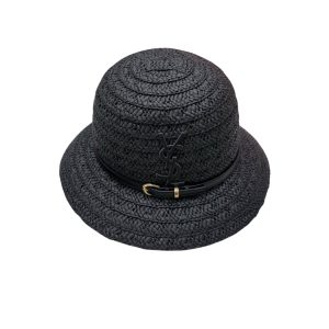 SAINT LAURERT YSL RAFFIA BUCKET HAT BLACK