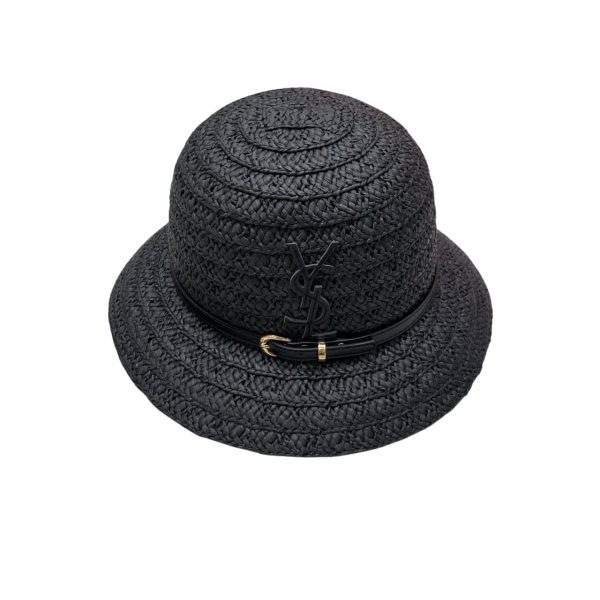 SAINT LAURERT YSL RAFFIA BUCKET HAT BLACK