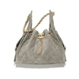 CHANEL 25C SMALL HOBO BAG SUEDE GREY 34CM