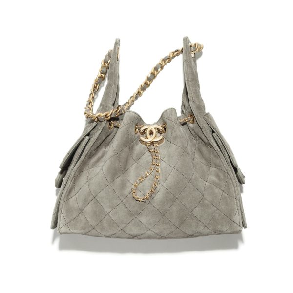 CHANEL 25C SMALL HOBO BAG SUEDE GREY 34CM