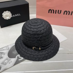 SAINT LAURERT YSL RAFFIA BUCKET HAT BLACK